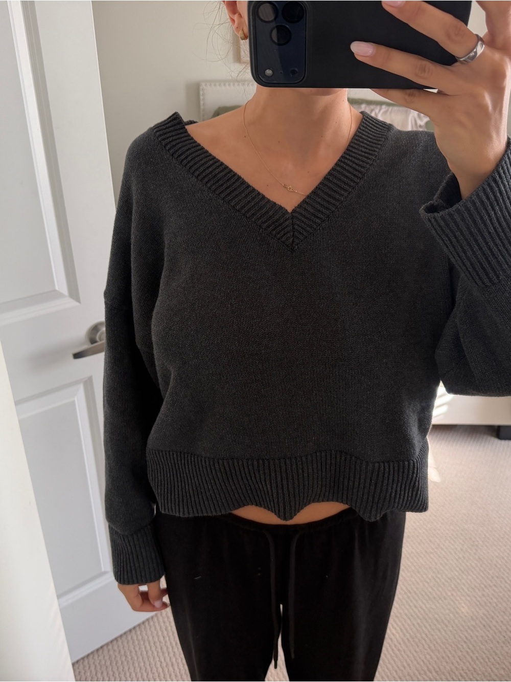 GLASSONS Charcoal V Neck Cotton Knit
